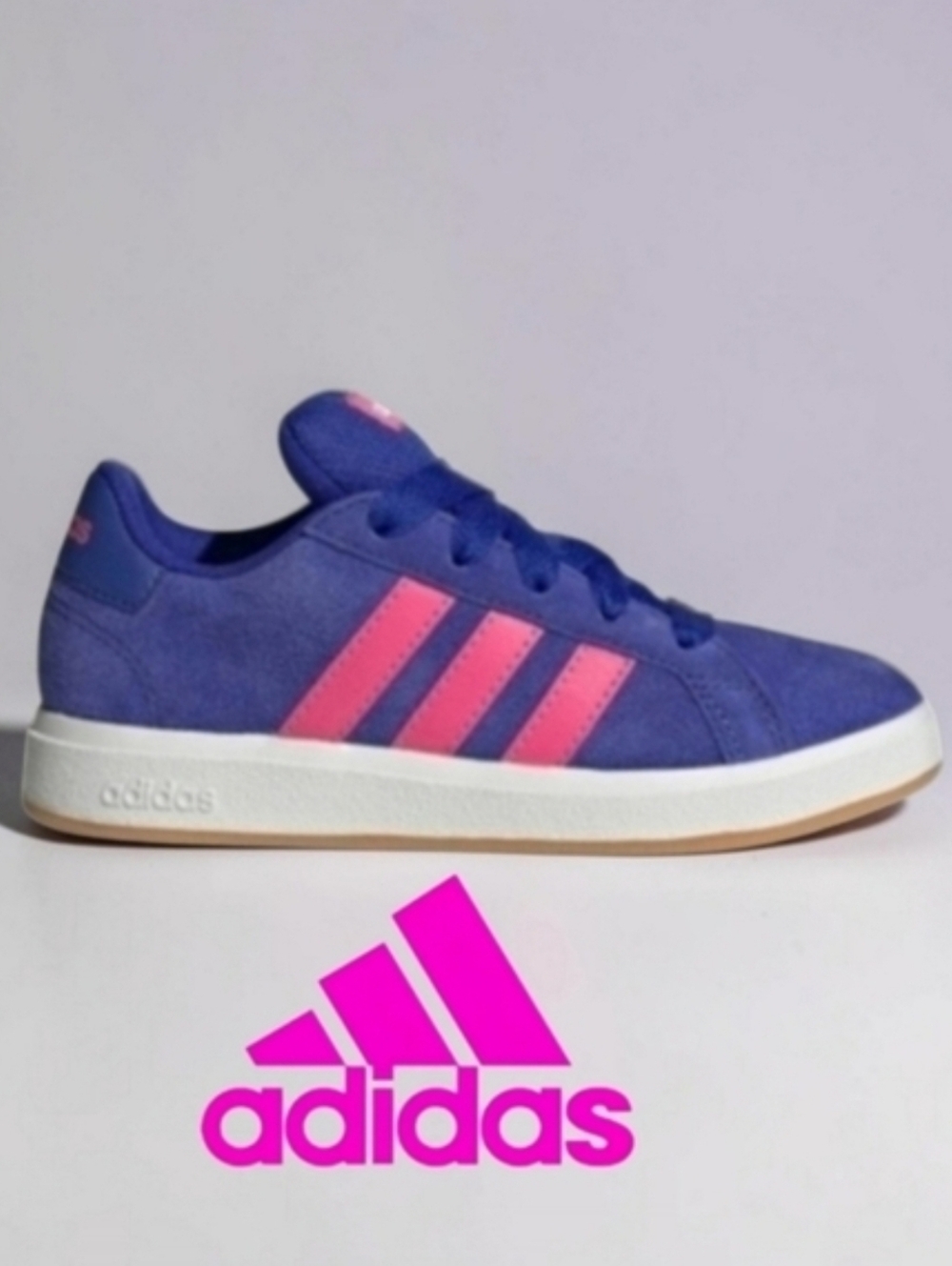 NWT Adidas Grand Court 00s Kids Size 4Y Blue Pink Suede Skate Puffy Tongue